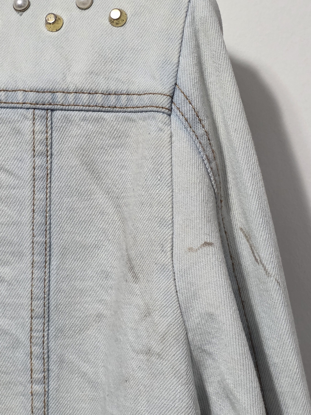Studded Embroidered Light Blue Denim Jacket by Faded Glory - Picture 7 of 15